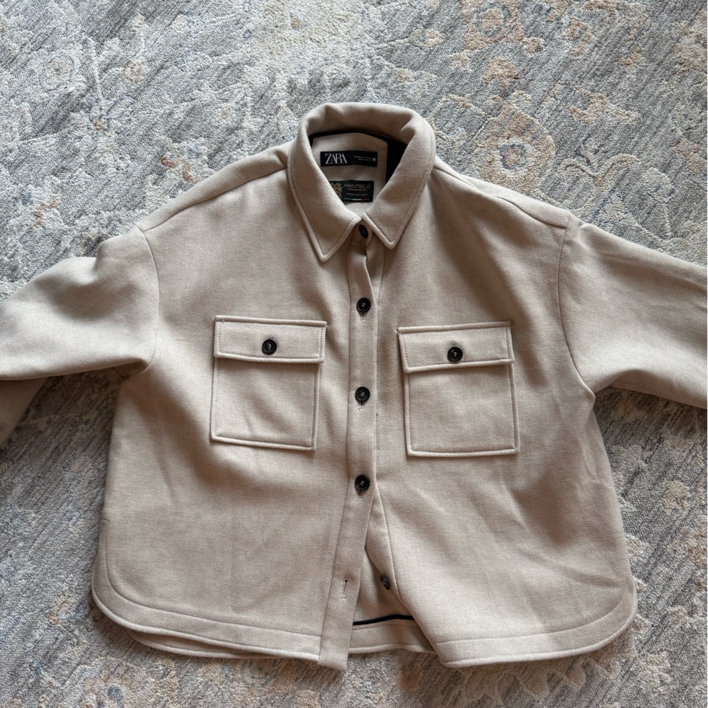 ZARA Oversized Jacket Beige Button Front Long Sleeve Shacket Women XL - Picture 4 of 10